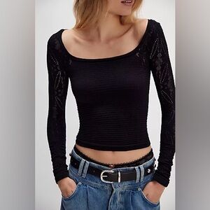 Free People Black Textured Knit Top